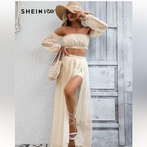SHEIN Cream Maxi Skirt with Cut Out and Slit